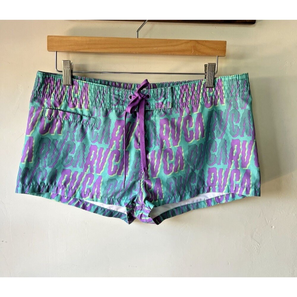 RVCA Women’s Swim Board Shorts Swim Surf Green Purple Drawstring Size 29